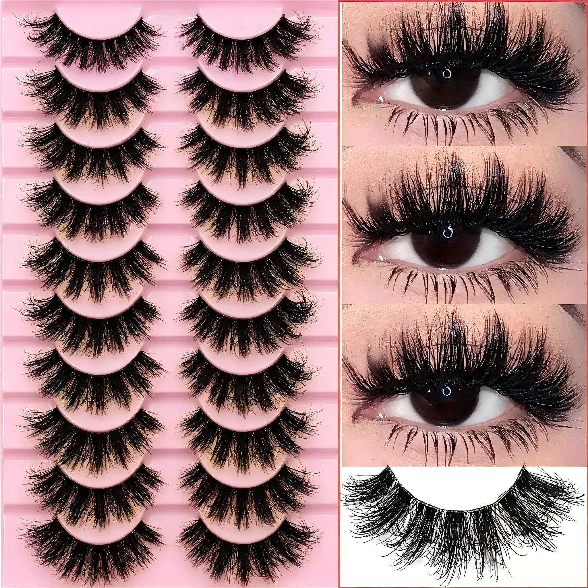 3D Mink False Lash Strips Pack - 10 Pairs Lightweight Fluffy Cat Eye Makeup Lashes, Reusable Voluminous Natural for Daily Wear, Parties, Beauty Gifts, Cosmetic
