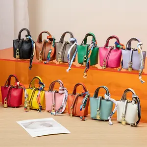 Mini Vegetable Basket Bag Pendant Keychain - High Quality Leather with Colorful Strap, Cute Car Keychain & Bag Charm Accessory