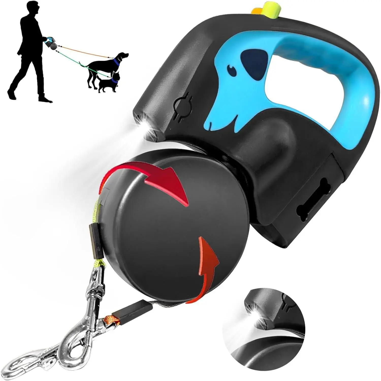 Dual-Head Automatic Retractable Pet Leash with USB Charging, Built-In Light for Dog Walking, Leash Included for Dogs & Outdoor Cats