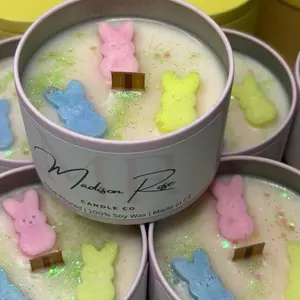 Easter Limited Edition Peeps and Cream Candle - Scented like Strawberry Buttercream - Hand Poured 100% Soy Wax Jar
