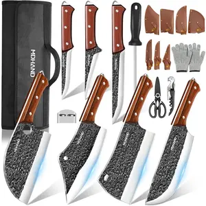 14Pcs Kitchen Knife Set, MDHAND Professional Chef Knife Set, Hand Forged High Carbon Steel, Butcher, Meat Cleaver, Boning, and Viking Knives, with Knife Roll Bag, mothersdaygift#Summervibes