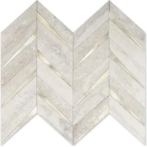 10-Sheet Herringbone Tile Peel and Stick Backsplash, Beige Mixed Metal  PVC Stick on Backsplash, Self Adhesive Wall Tile for Kitchen and Bathroom