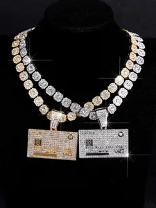 Hip Hop Credit Card Pendant Necklace, Dazzling Rock Sugar Chain Jewelry, Glittering Punk Rapper Accessories, Ideal Gift for Friends
