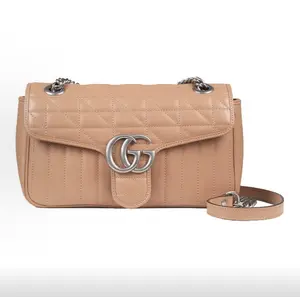 Pre-owned GUCCI GG Marmont 26 Beige Leather Shoulder Crossbody Bag