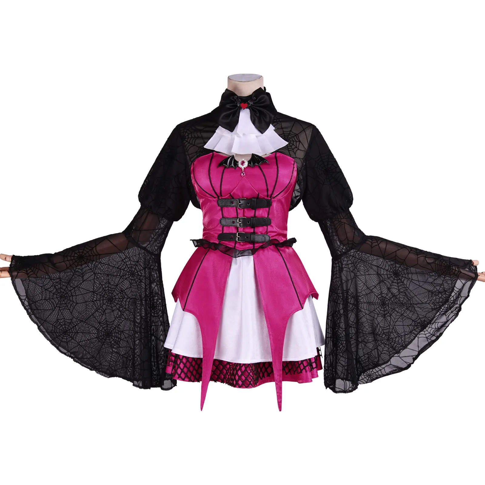 Draculaura Gothic Lolita Cosplay Costume Red Satin Corset Top White Skirt Spider Web Coat for Comic Con