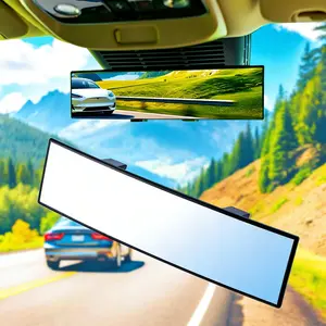 Universal Car Rearview Mirror 11.81 Inch Panoramic Convex Rearview Mirrors Glass Anti-Fall Design Easy Install Rearview Mirror for Cars SUVs Trucks Various Kinds Vehicles