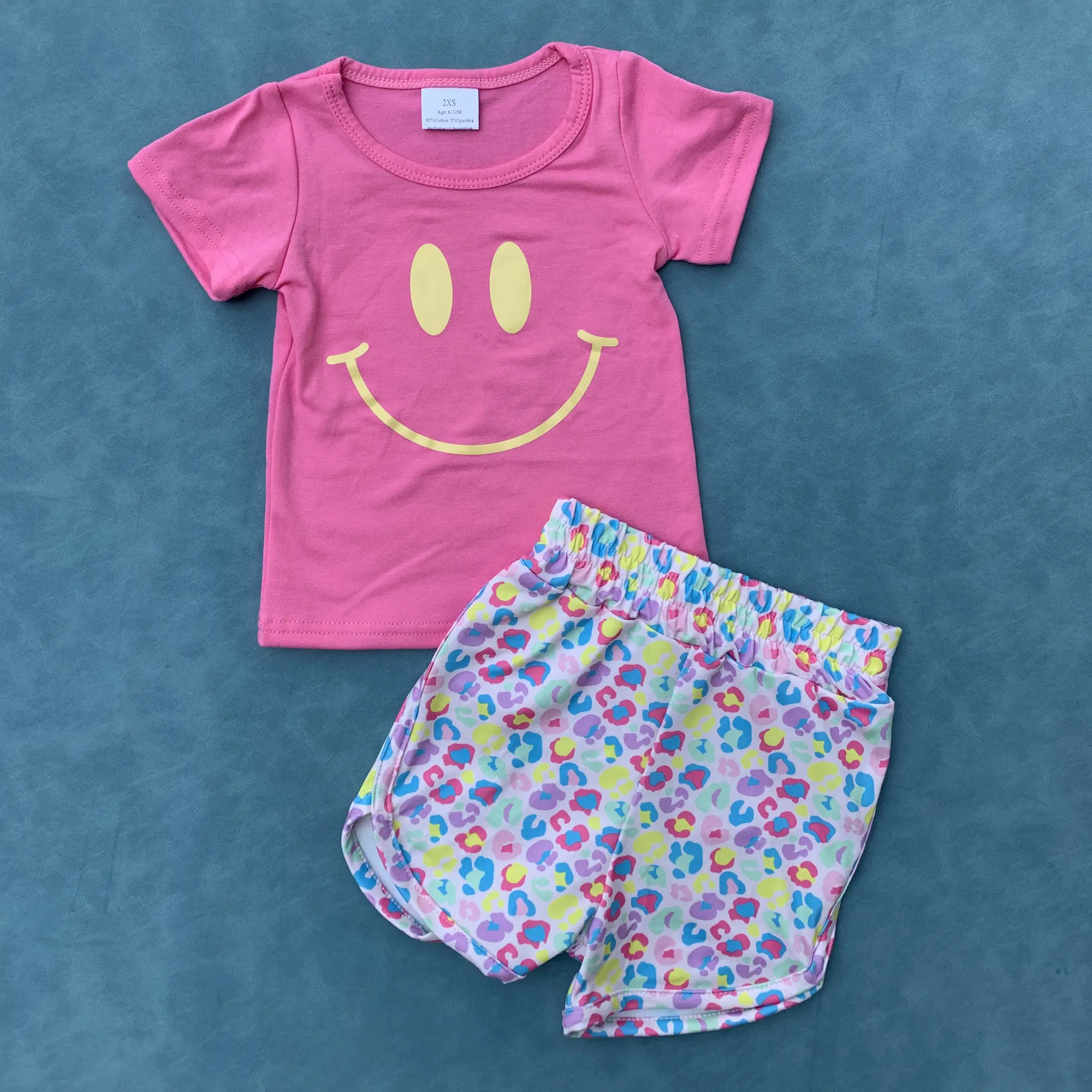 Pink smile shirt leopard shorts kids girls summer outfit