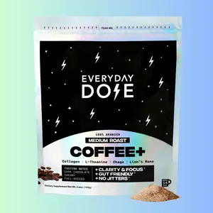 Everyday Dose Coffee+ Medium Roast Beverage 100% Arabica Blend with Lion's Mane Chaga L-Theanine & Collagen Protein 14 Servings Gut Friendly No Jitters