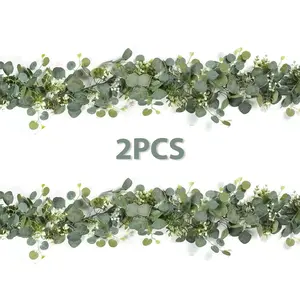 2 Pack Plastic Decorative Artificial Eucalyptus & Baby's Breath Garland, 6FT/180cm Faux Greenery Vines for Wedding Table, Wall, Home Decor
