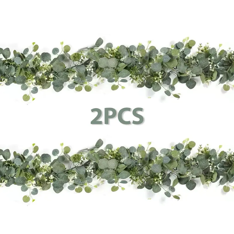 2 Pack Plastic Decorative Artificial Eucalyptus & Baby's Breath Garland, 6FT/180cm Faux Greenery Vines for Wedding Table, Wall, Home Decor