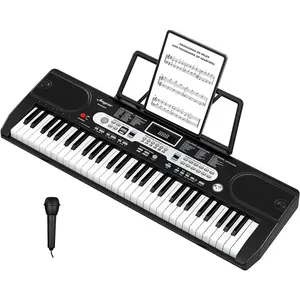 Digital Multifunction Keyboard Piano 61 Key Electric Piano with Microphone LCD Display Keynote Stickers Portable MP3 USB MIDI Microphone Feature