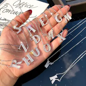 Initial Necklace Natural Crystal Zircon Gemstone  Sterling Silver Letter Pendant Personalized 26 Alphabet From A-Z Necklace for Women Men