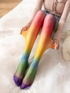 20D Rainbow Gradient Stockings, Sexy Versatile Multicolor Tights, Womenswear, Fitted Casual Style, Spring & Fall Wear, Plain Pattern