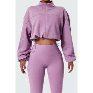 Full-Zip Cropped Sweatshirt Relaxed Fit