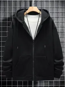Unisex Hooded Zipper Jacket, Long Sleeve Casual Street Style Fitted Outerwear, Suitable for Men & Women, Daily Wear Essentials