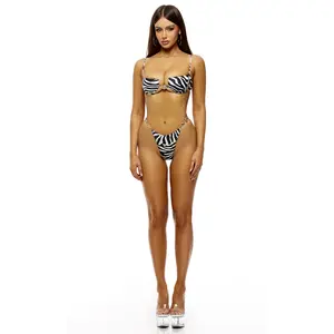 Forplay Wild Getaway Demi Cup 2-Piece Zebra Print Bikini Set - Black Combo