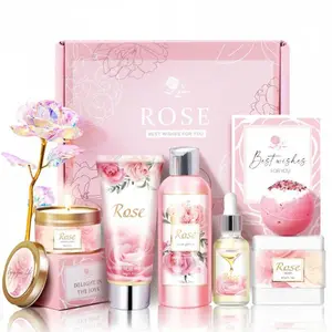 Christmas Spa Gift Basket for Her Rose Self Care Bath Body Gift Box for Mom Girlfriend Sister Female Friends Coworker Perfect Christmas Present