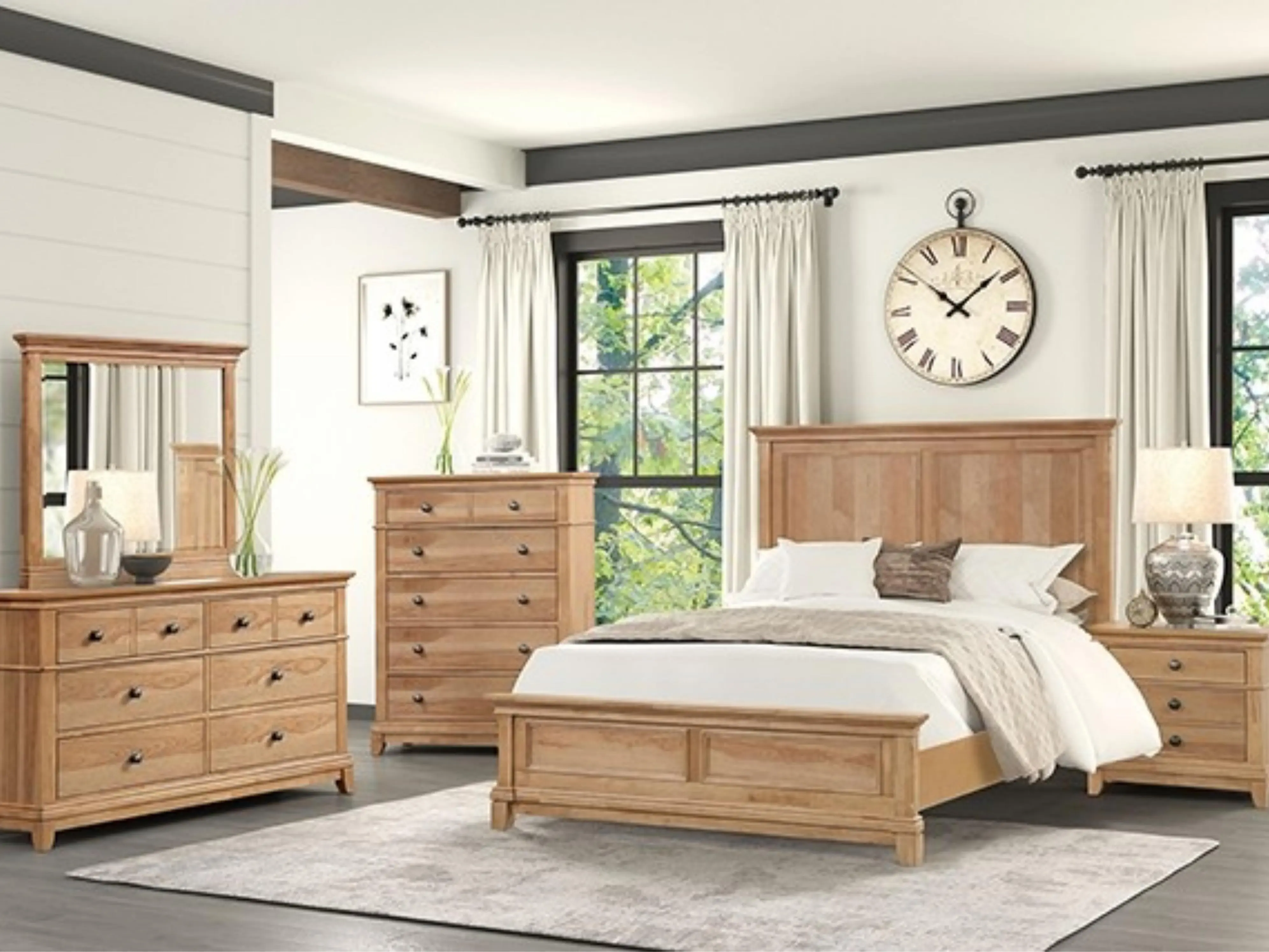 FM7706NT-4PC 4 pc Mchenry natural oak finish wood farmhouse style queen bedroom set