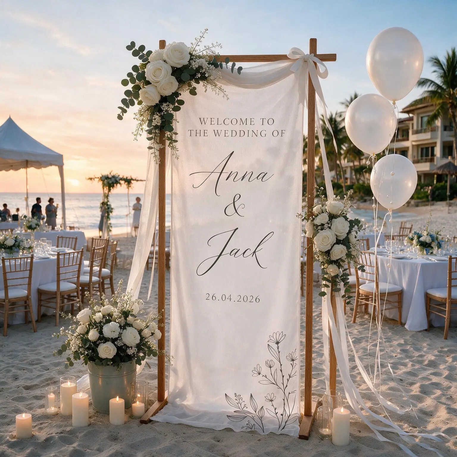 Custom Wedding Welcome Sign, Personalized Linen Wedding Banner, Custom Name Date Ceremony Sign