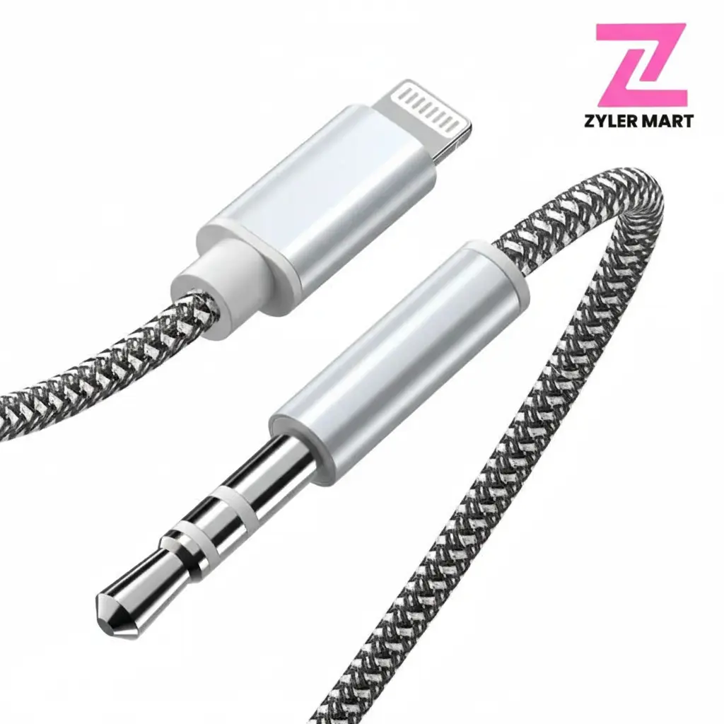 ZYLER Lightning to AUX Auxiliary Input Cable - Nylon Braided 3.3ft Electronic Cord for iPhone 14/13/12/11/XR/X/8/7 Smartphone, Cellphone, Mobile Device, Plug-in Car Accessory for Stable Connection, 3.3Ft Car Reach, Car Stereo Hookup