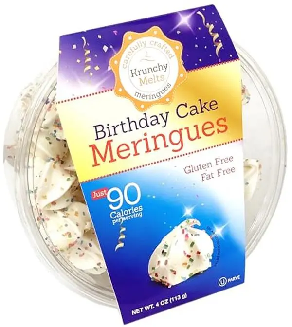 Krunchy Melts Original Meringue Cookies | Birthday Cake Flavor | Only 90 Calories Per Serving | Fat Free, Gluten Free, Dairy Free (4 Oz)