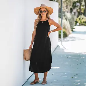 CUPSHE Women's Knit Maxi Dress - Adjustable Straps, Scoop Neck, Flowy Silhouette, Casual Chic Sleeveless Clothes, Summer Flow Casual Dresses