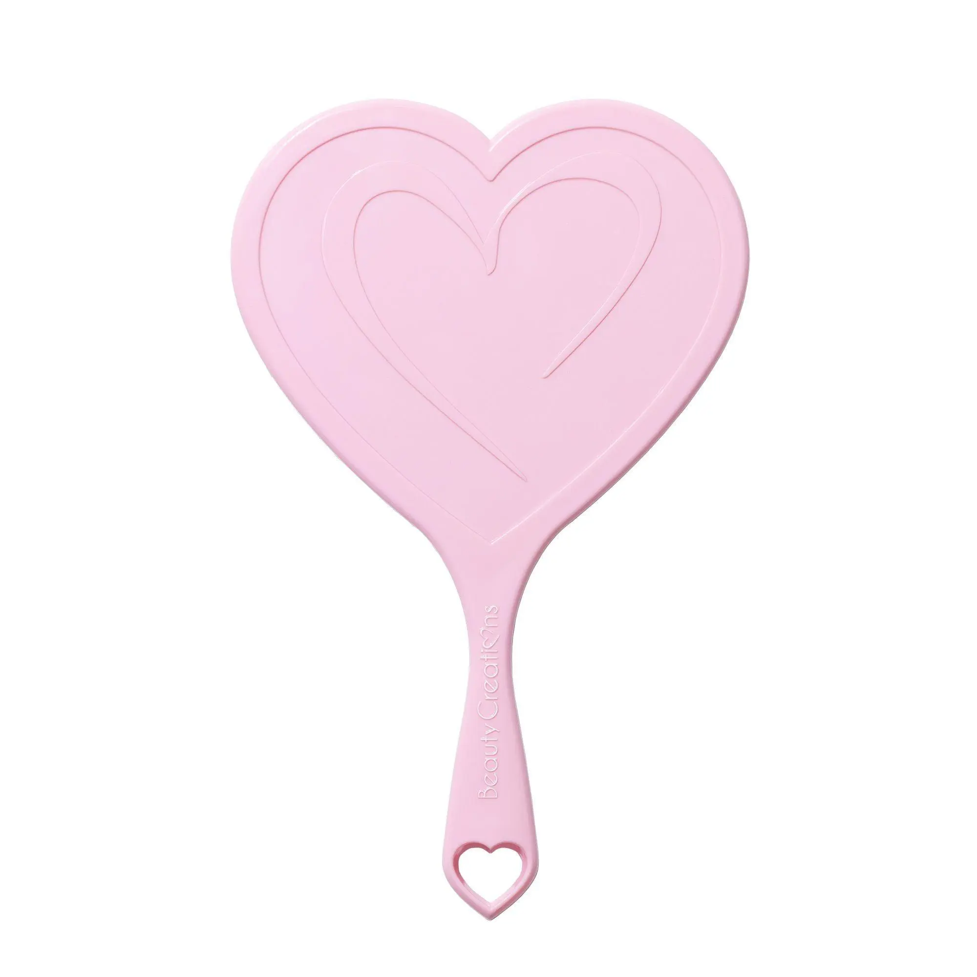 Beauty Creations Heart Shape Handheld Mirror, Cute Pink Love Design Cosmetic Mirror with Handle for Makeup, Lightweight & Portable, 11" x 7", Portable Mirror, Hand Mirrors With Handle