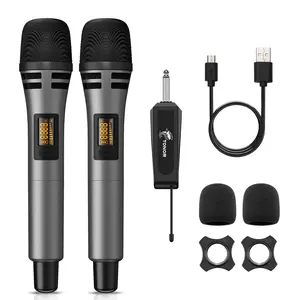 TONOR TW320/TW630 Wireless Microphones with UHF Dual Karaoke Microphone System, 15 Adjustable Channels, Cordless Design & Rechargeable Receiver