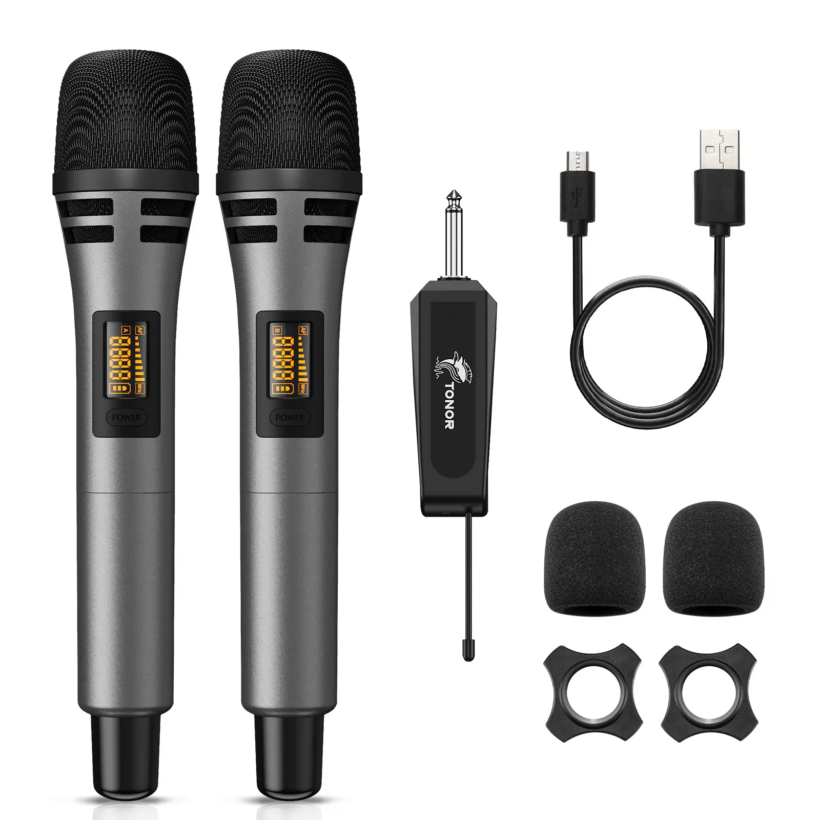 TONOR TW320/TW630 Wireless Microphones with UHF Dual Karaoke Microphone System, 15 Adjustable Channels, Cordless Design & Rechargeable Receiver