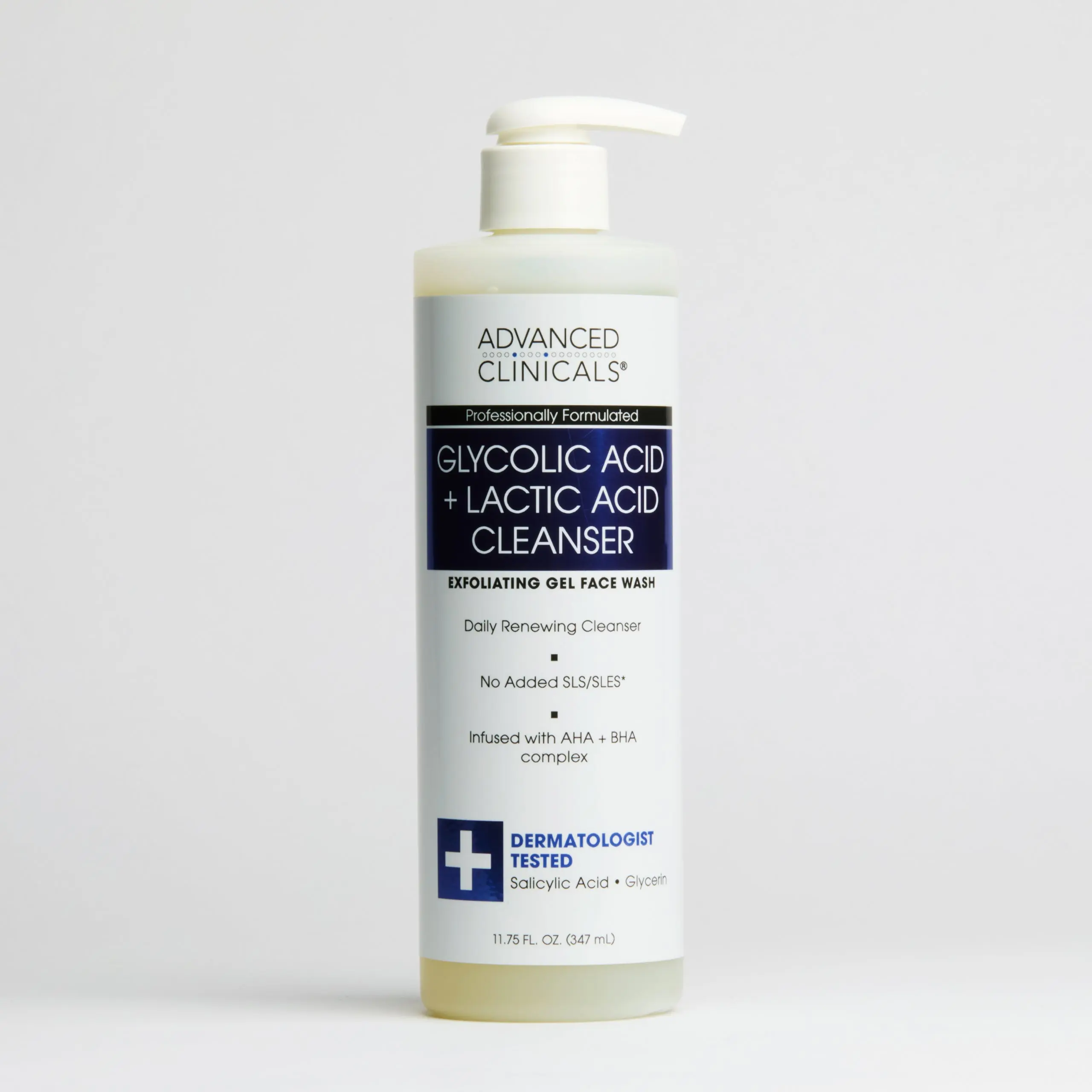 Advanced Clinicals Glycolic + Lactic Acid Foaming Facial Cleanser - Salicylic Acid Infused, Scented with Peppermint + Eucalyptus, Cleansing, Exfoliating, Brightening & Smoothing Skin