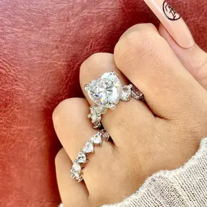 JJ CHIC Two-Piece New Heart Ring Set for Women, S925 Silver Full-Set Heart Rings for Engagement, Wedding, and Party Jewelry Versatile Elegant Premium Gift