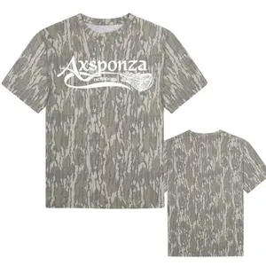 Washed-Out Mossy Oak Bottomland Camo Tee White Axsponza Outdoors Feather Logo- Size S-5XL, Gift for Him, Style Camo 3D T Shirt