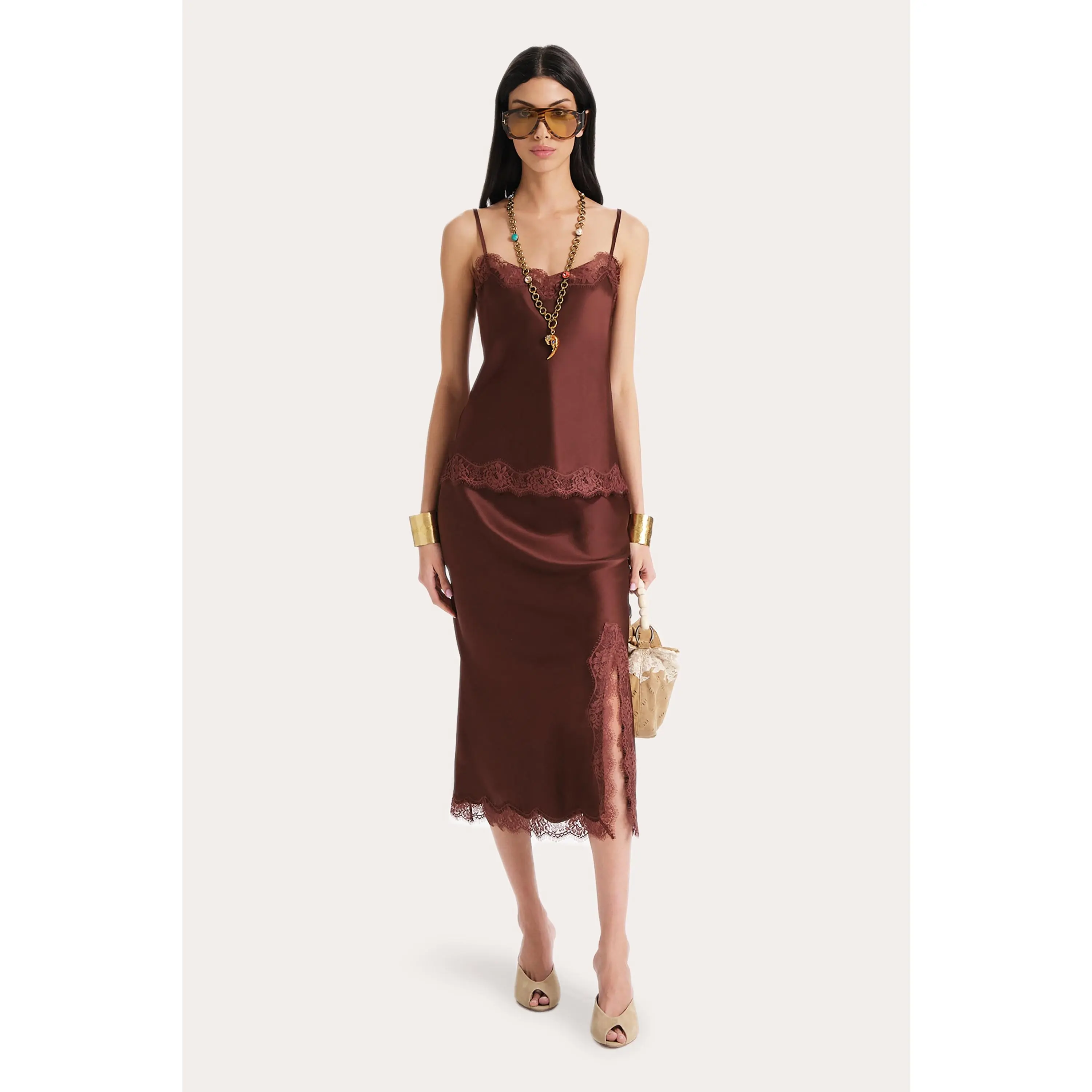 Brooke Silk Charmeuse Lace Trim Skirt