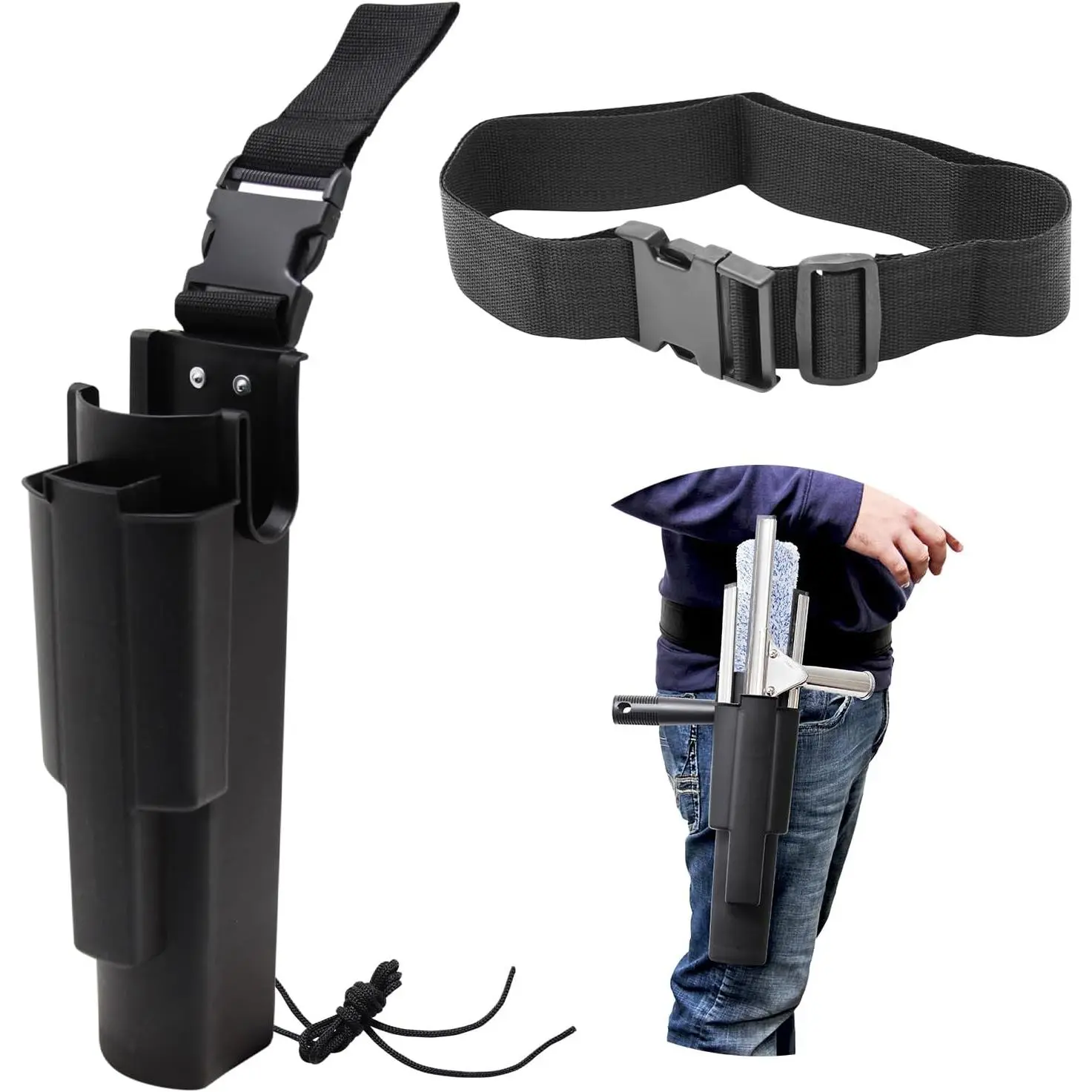 Window Cleaning Bucket with Belt Attachment, Tool Organizer Holds 3 Squeegees and 1 Washer, Bucket + Belt