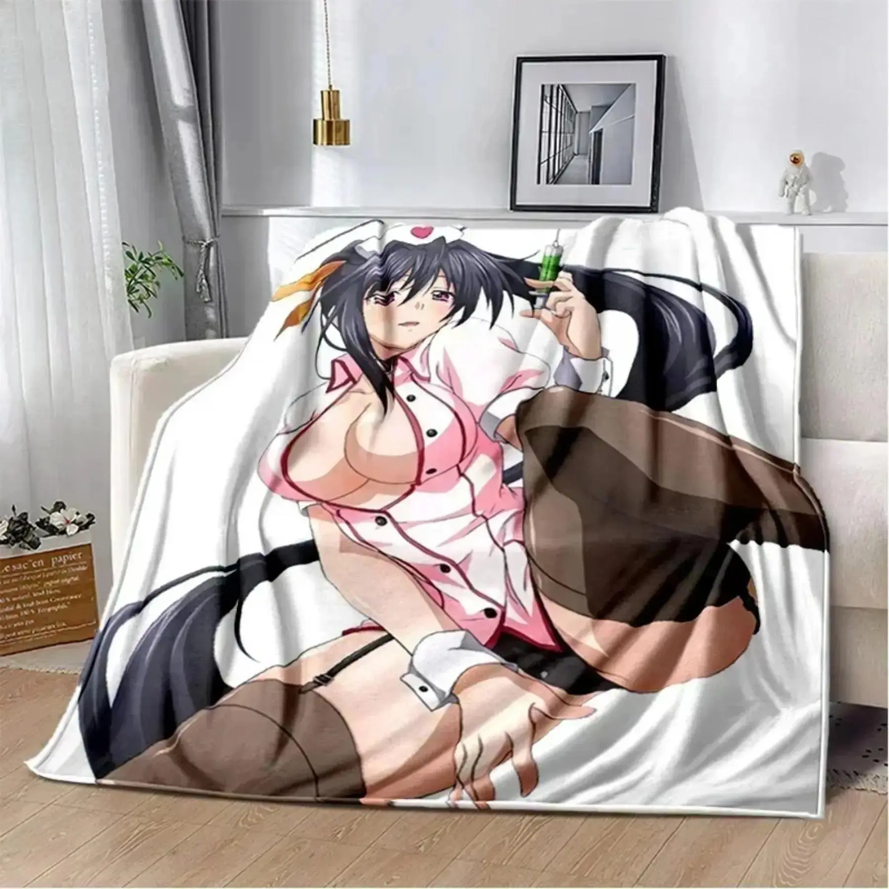 Gorgeous Fantasy Anime Lady Art Flannel Throw Blanket, soft plush cozy fabric suitable for bedroom, living room, sofa rest and outdoor picnic, aesthetic home textile gift for teenagers and adult artwork admirers