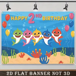 2D Flat Banner,1pc Party Banner, Party Decorations Banners, Baby Shark Backdrop for Birthday Party Supplies Blue Cartoon Whale Ocean Photo Background, Holiday Parties, Home Decor & Studio Props 90.5x70.8inch Polyester banner