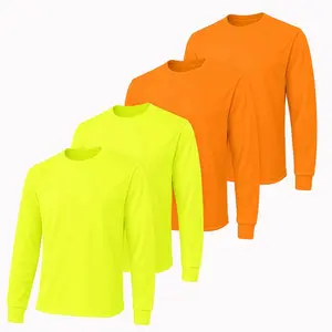 4 PACK SHIRTS - Hi Visibility Long Sleeve Shirt, Ultra-Lightweight Polyester Birdeye Fabric for Quick Dry