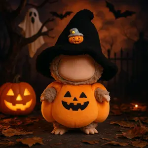 New Halloween Outfit for 17cm Collectible Labubu Doll – Handmade Bat & Pumpkin Costume Set – Cute Spooky Clothes for Display, Collectors