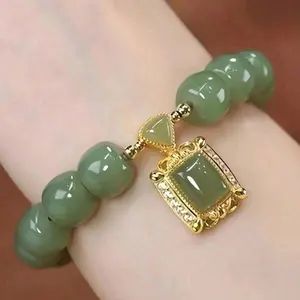 Chinese Jade Bead Bracelet with Gold Pendant | Affordable Luxury, Timeless Elegance #JadeBracelet #ChineseStyleJewelry #ValentinesGiftForHer