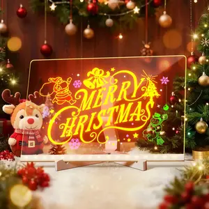 Acrylic Drawing Board For Kids, Acrylic Dry Erase Light-Up Board with Stand Markers Cleaning Cloths Tracing Paper Erasable Reusable Kids Learning Gift for Birthday Halloween Christmas Decorative Neon Sign