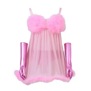 Sexy Pink Fembot Cosplay Costume for Women | Futuristic Robot Outfit with Feather Lingerie & Gloves – Perfect for Halloween & Parties