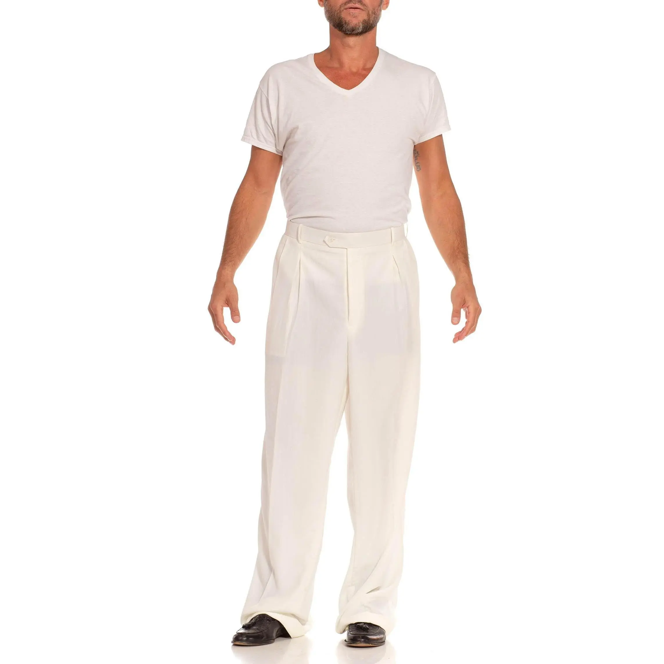 1970S White Polyester Crepe Pants