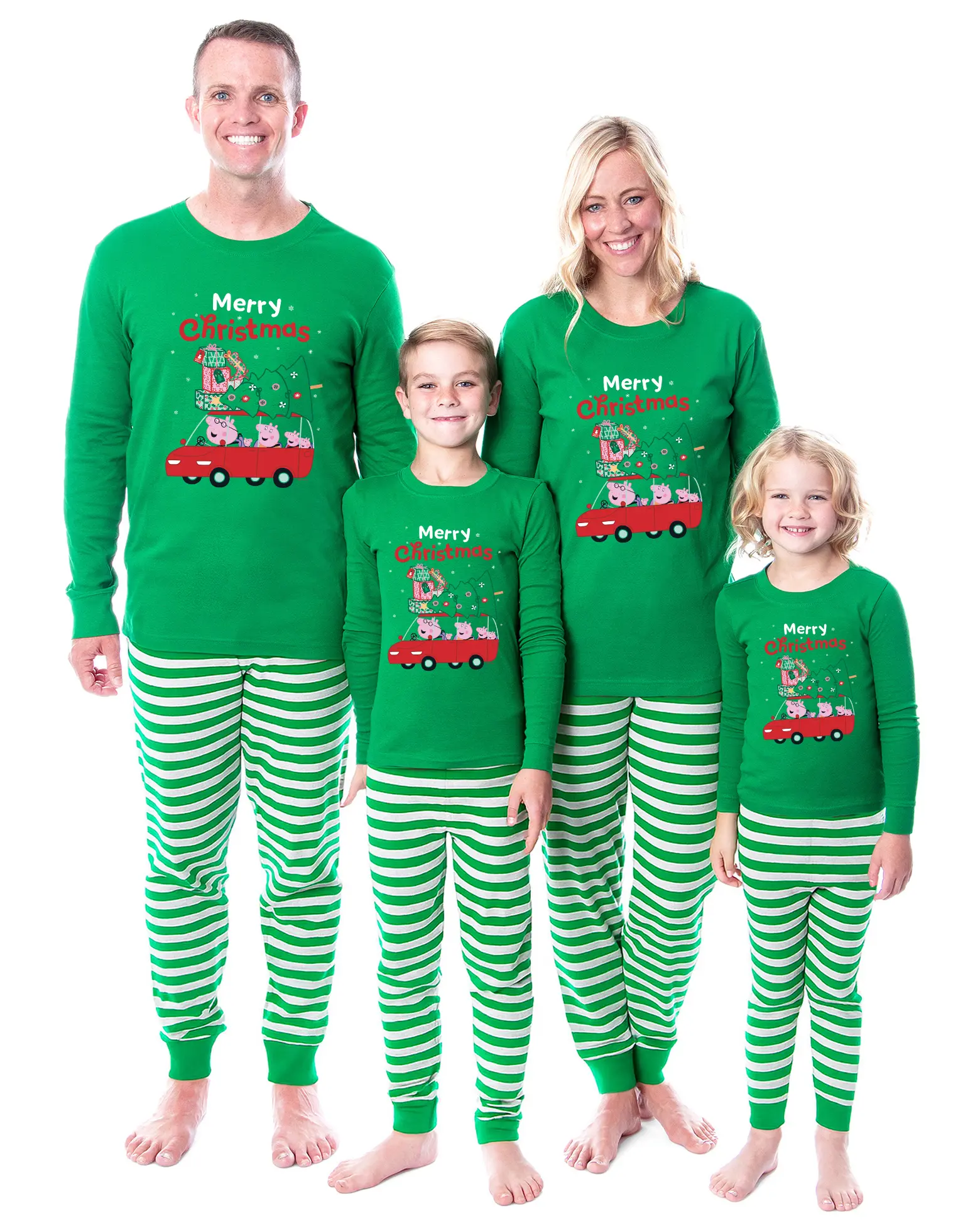 Peppa Pig Matching Family Pajamas Merry Christmas Holiday Fun Shirt and Pant Tight Fit Set, Tops, Bottoms