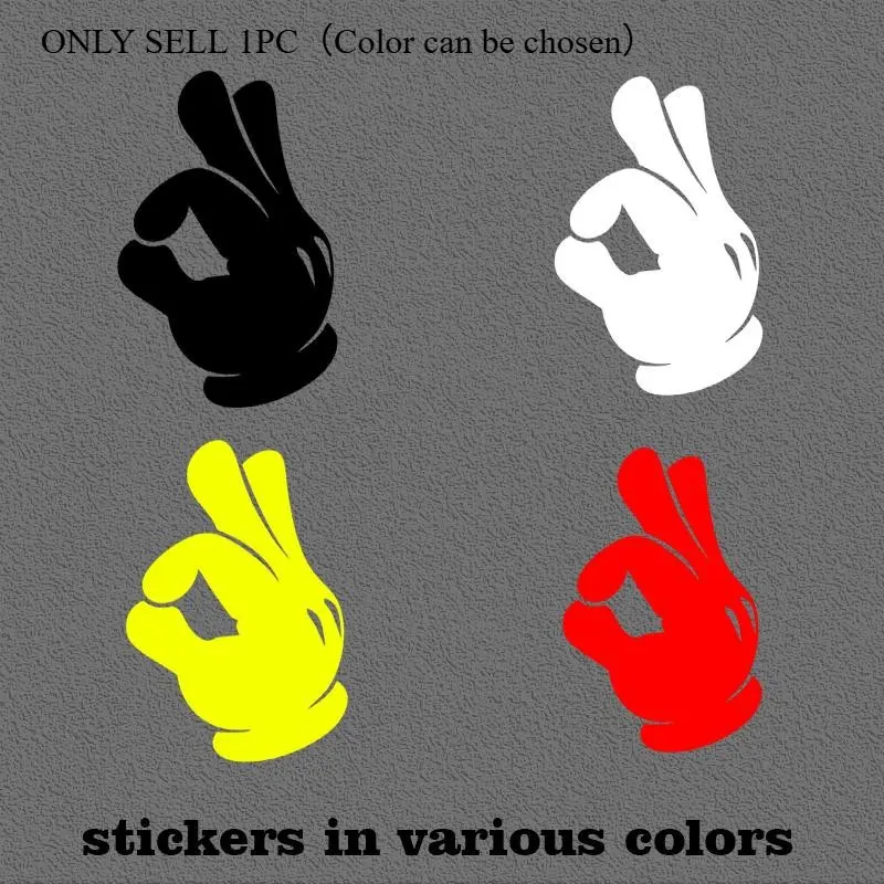 1PC OK+Peace Gesture + Multi-color Optional Car Cartoon Fun Sticker Cute-Cool Style Decor For Car Body, Window, Rearview Mirror Exterior Mickey Mouse Sticker, Vehicle Exterior Decoration, Car Stickers, Car Decals