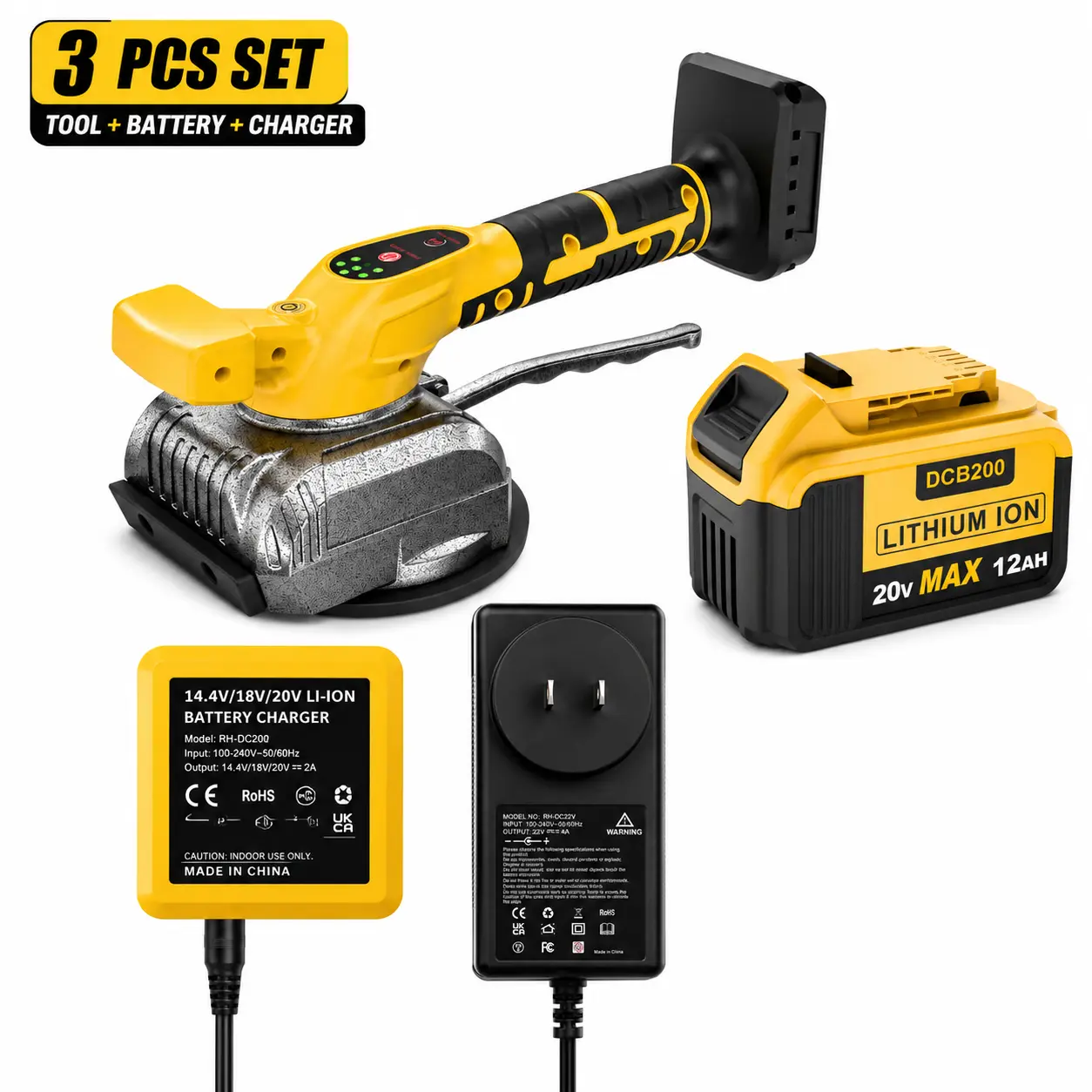 5-Speed Cordless Tile Vibration Leveling Machine with 130 mm Suction Cup and Digital Display for Floor and Wall Tile Installation