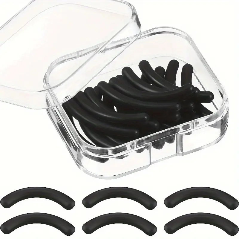 24pcs Universal Eyelash Curler Refill Pads - Silicone Rubber Replacements for Long-Lasting, Smooth Application - Clear Storage Box Included (Black) - Eyelash Curlers Pad - Eyelash Tools