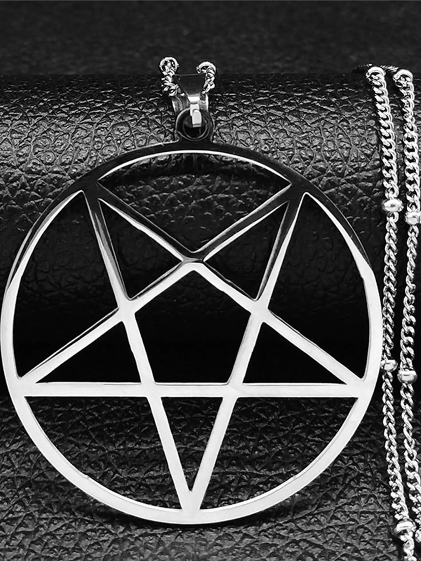 Fashion Witchcraft Satan Pentagram Stainless Steel Chain Necklace Women Black Color Charm Big Gothic Witch Jewelry Necklace Gift Witchy Jewelry Stainless Steel Necklaces