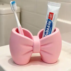 Cute Bow Design Toothbrush Holder, Plastic Independent Style, Suitable for Bathroom and Bedroom, Space Saving Hygienic Toothbrush Storage