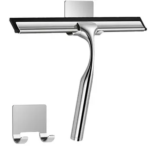 Stainless Steel Window Scraper with Self-Adhesive Hook, Ideal for Shower Doors & Bathroom Mirrors, Efficient Glass Cleaner Tool