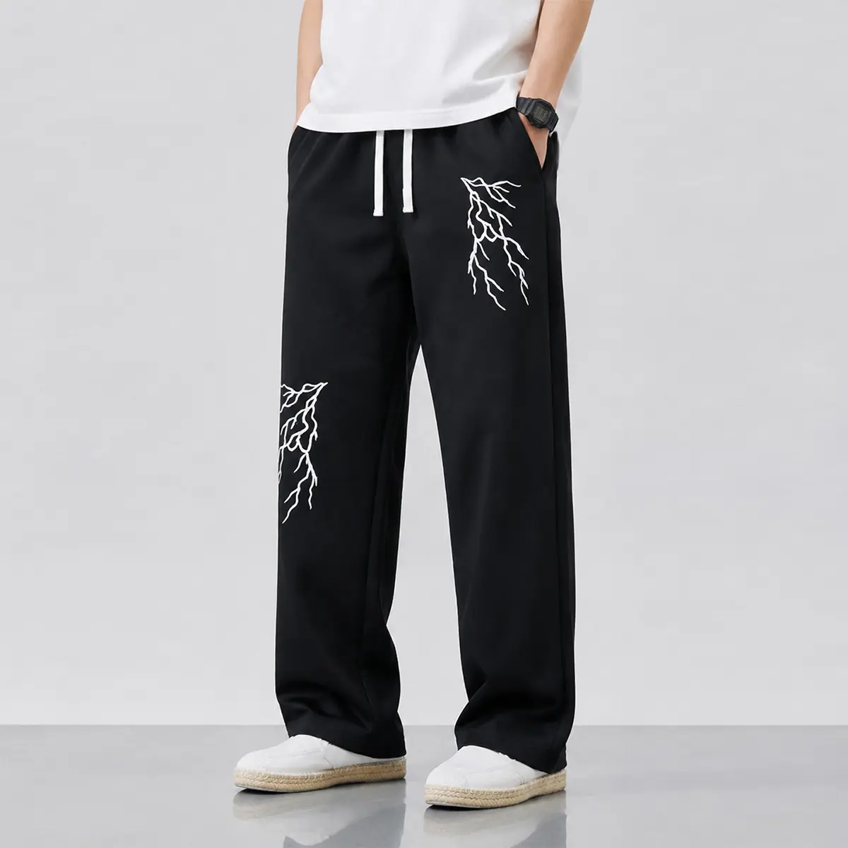 Men’s Black Jogger Pants, Graphic Athletic Sweatpants, Casual Running Pants, Loose Fit Workout Pants, Drawstring Sports Pants